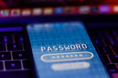 Password input on smartphone. Security digital concept Stock Photos