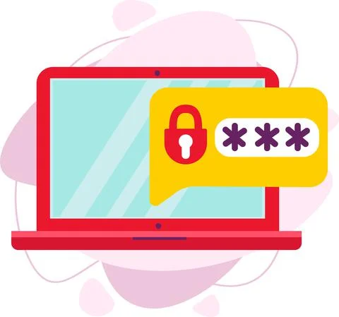The password on the laptop. The password is protected by a lock. Stock Illustration