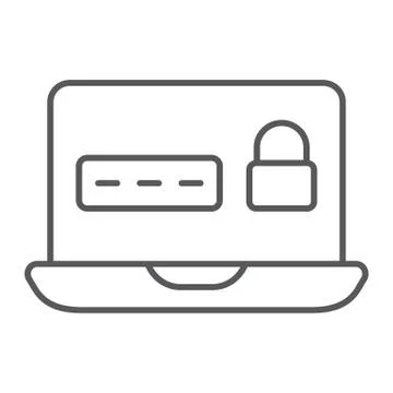 Password on laptop thin line icon, device and safety, notebook secure sign Stock Illustration