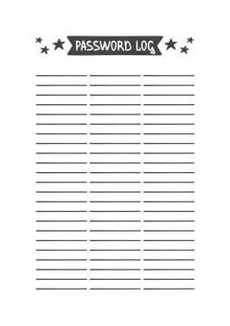 Password Log. Vector Template for Agenda, Planner and Other Stationery Stock Illustration