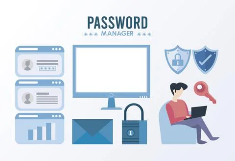 Password manager theme with bundle safe set icons Stock Illustration