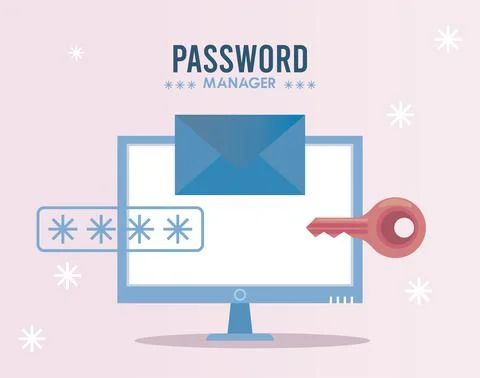 Password manager theme with key and cypher in desktop Illustrazione stock