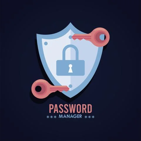 Password manager theme with keys and padlock in shield Illustrazione stock