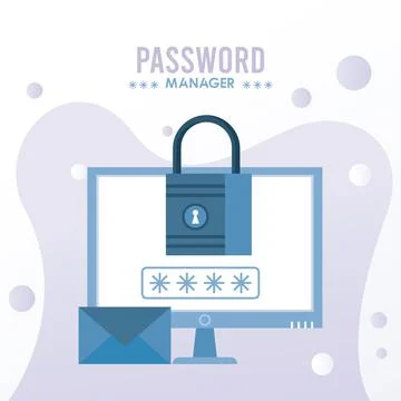 Password manager theme with padlock and envelope in desktop Stock Illustration