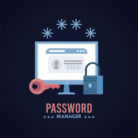 Password manager theme with padlock and web template in desktop Stock Illustration