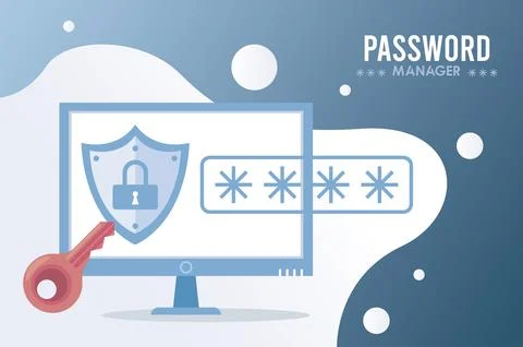 Password manager theme with padlock in shield and cypher in desktop Stock Illustration