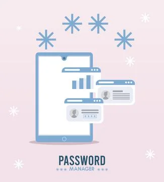 Password manager theme with webpage templates and cypher in smartphone Stock Illustration