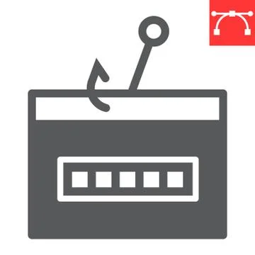 Password phishing glyph icon, security and theft, hacker attack sign vector Illustrazione stock