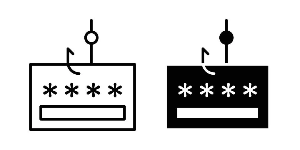 Password phishing icon linear versions pack on white background Stock Illustration