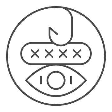 Password phishing thin line icon. Hook and computer window vector illustration Illustrazione stock
