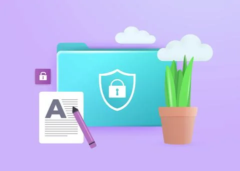 Password Protect Folders concept. Hide, lock documents and encrypt secure files Stock Illustration