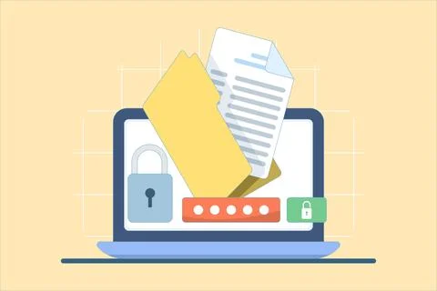 A password-protected folder with a padlock on a computer screen Stock Illustration