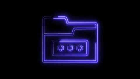 Password protected neon folder glowing brightly isolated on black background for Stock Footage 322966913