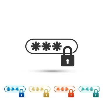 Password Protection with lock icon isolated on white background. Set elements in Illustrazione stock