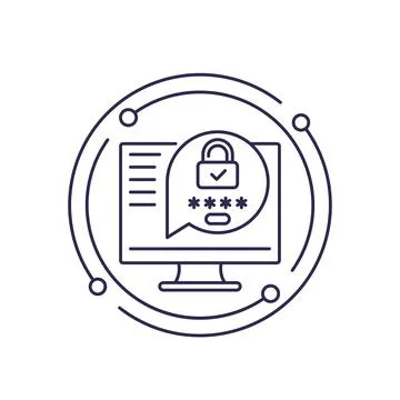 Password protection, safe access line icon, vector Illustrazione stock