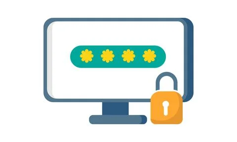 Password Protection Security Concept With Lock And Computer Screen Icon Stock Illustration