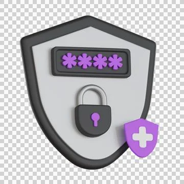 Password protection shield with lock User Interface 3D icon Stock Illustration