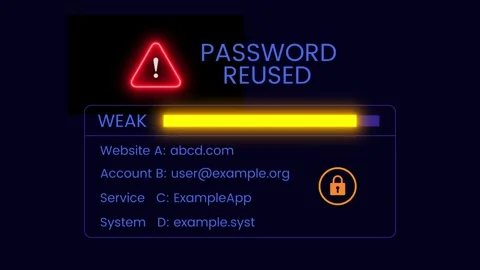 Password reused triangle alert icon weak strength animation 스톡 동영상 332266579