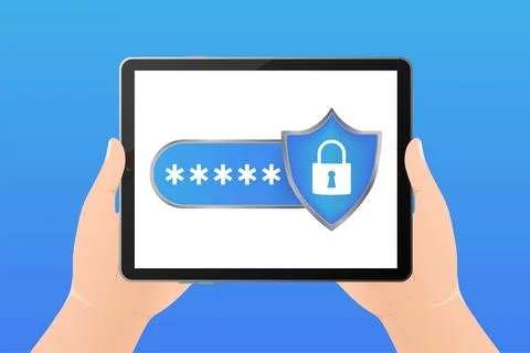 Password secure. Vector illustration, flat. Isometric vector illustration. Data Illustrazione stock