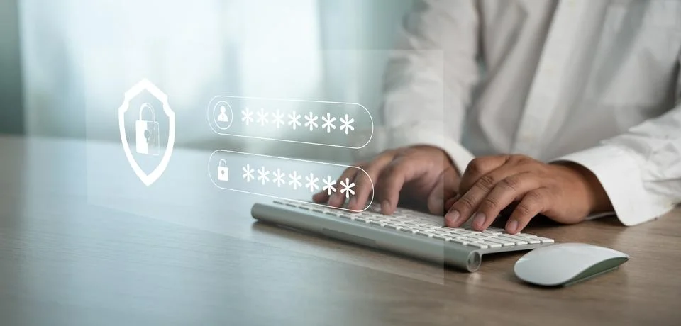 Password security code to protect Businessman using laptop password concept.. Stock Photos