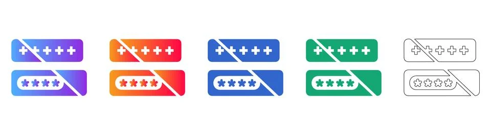 Password Security Field Icons in Gradient and Outline Styles 库存插图