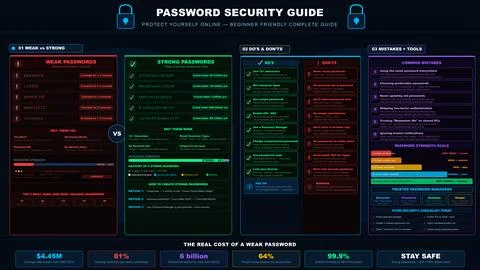Password Security Guide Infographic Vector Cyber Hygiene Tips Stock Illustration