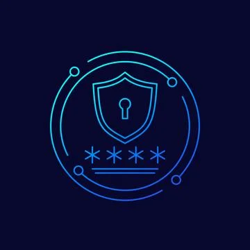 Password security icon with a shield, linear design 스톡 일러스트