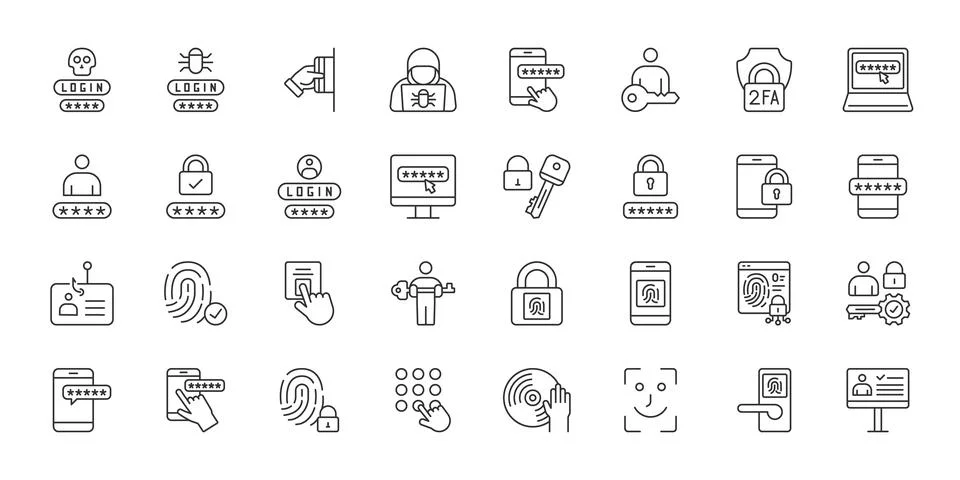 Password Security icons in line design. password, security, authentication Stock Illustration