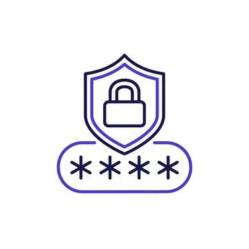 Password security line icon with shield and lock 스톡 일러스트