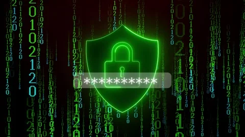 Password Security Shield Animation with Matrix Code Background Stock Footage 320687656