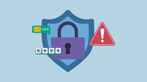 Password security by shield lock warning sign 2d Animation with Alpha Matte Stock Footage 334827502