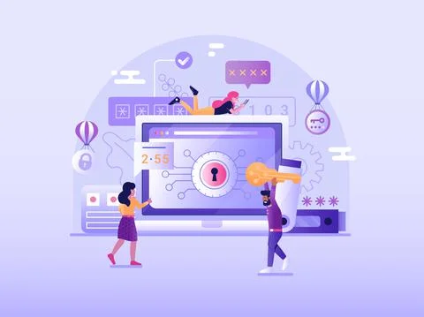 Password Storage and Data Encryption Flat Scene Illustrazione stock