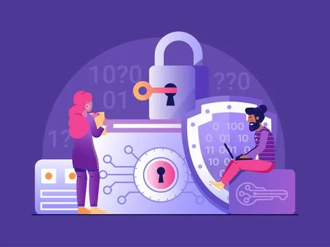 Password Storage and Data Encryption Flat Scene Stock Illustration