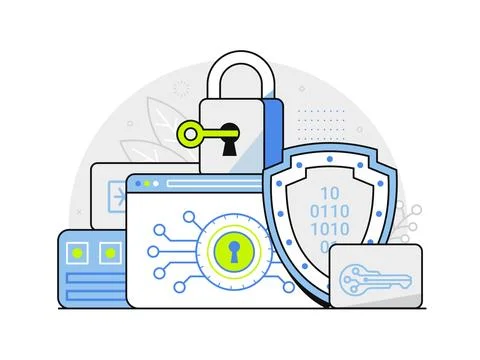 Password Storage and Data Encryption Line Scene Stock Illustration
