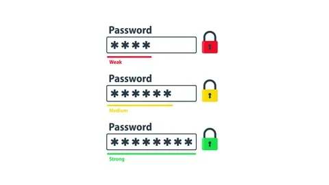 Password strength levels increasing, from weak to strong Stock Footage 315087827