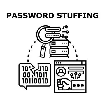 Password stuffing cyber attack attempt concept Stock Illustration