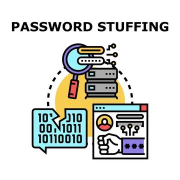 Password stuffing cyber attack attempt concept Stock Illustration