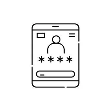 Password on tablet line icon. Isolated vector element. Stock Illustration