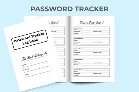Password tracker log book KDP interior. Website information and password note Stock Illustration