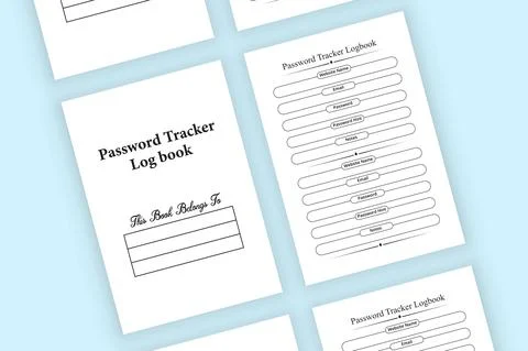 Password tracker logbook KDP interior. Password tracker notebook template. We Stock Illustration