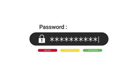 Password Typing Animation with Security Strength Indicator Weak to Strong Video stock 320687727