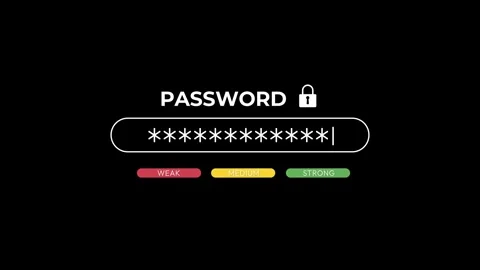 Password typing animation with security strength indicator Stock Footage 334137190