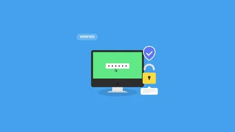 Password verified account animation on a computer monitor with security shiel Stock Footage 345939005