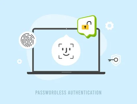 Passwordless authentication - verify user identity without password. Password Stock Illustration
