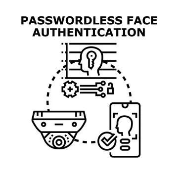 Passwordless face authentication accessing biometric data system Stock Illustration