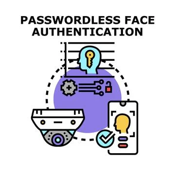 Passwordless face authentication accessing biometric data system Stock Illustration