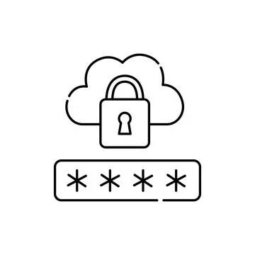 Passwords on the cloud line icon. Isolated vector element. Stock Illustration
