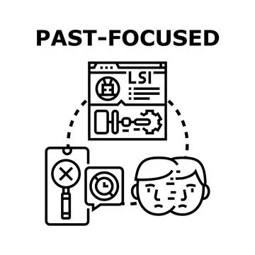 Past focused thinking analyzing previous experiences concept Stock Illustration