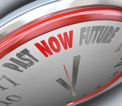 Past now present future time clock forecast today tomorrow Stock Illustration