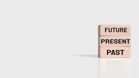 Past Present Future Timeline Concept Blocks 3d rendering. Stock Photos